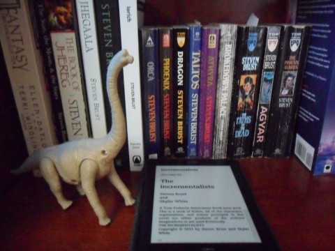 Brontosaurus approves of Andrea's Steven Brust collection.